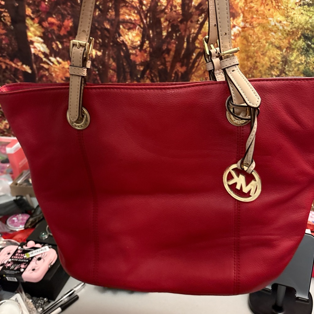 Michael Kors Red Tote with Gold Accents